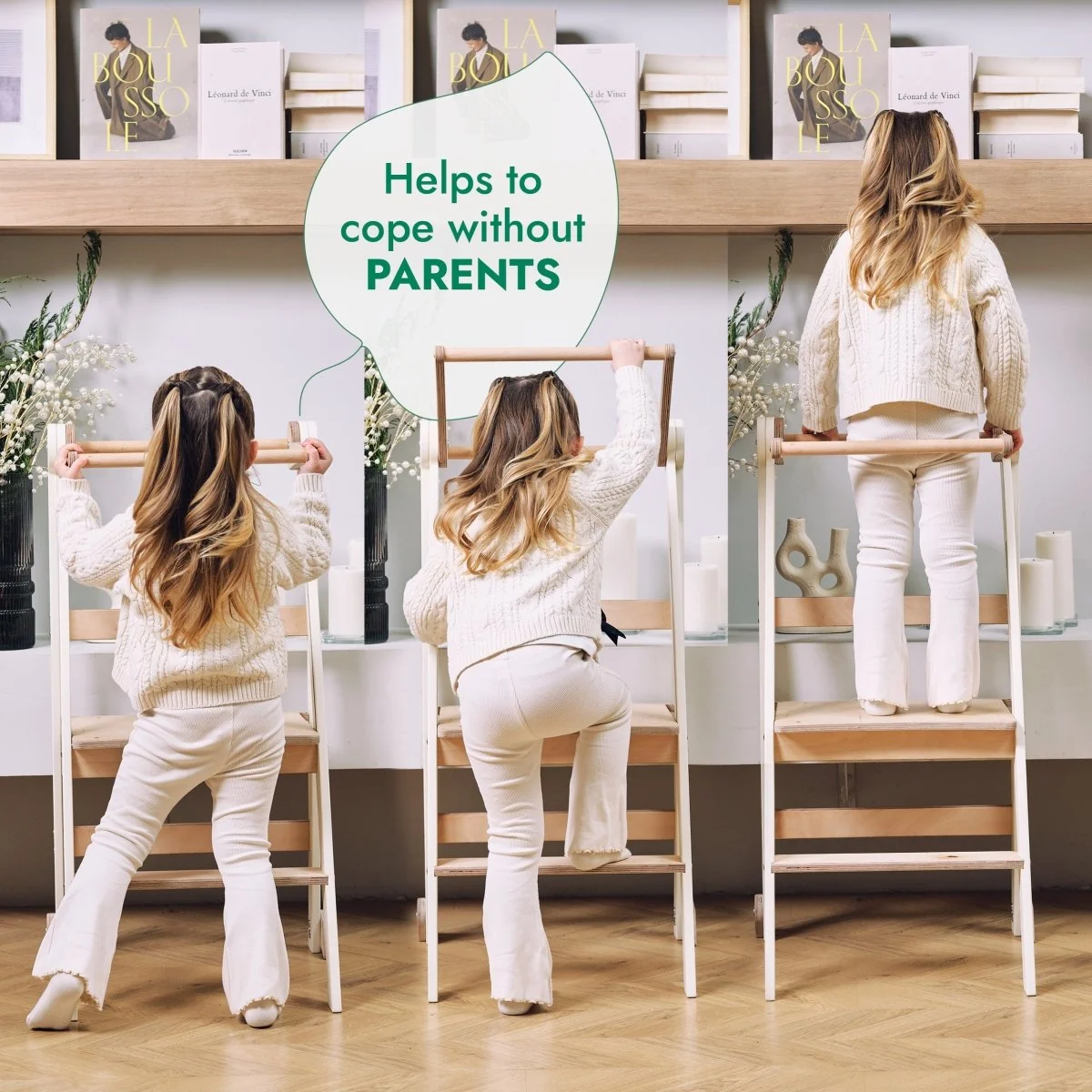 Toddler Tower: Foldable Step Stool for Toddlers - Beige - Image 3