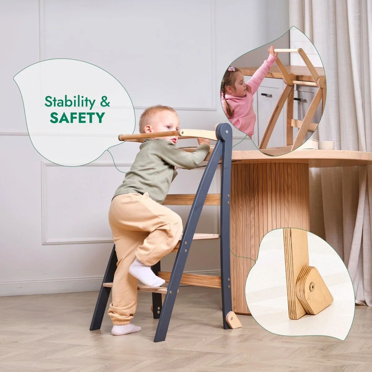Toddler Tower: Foldable Step Stool for Toddlers - Beige - Image 7