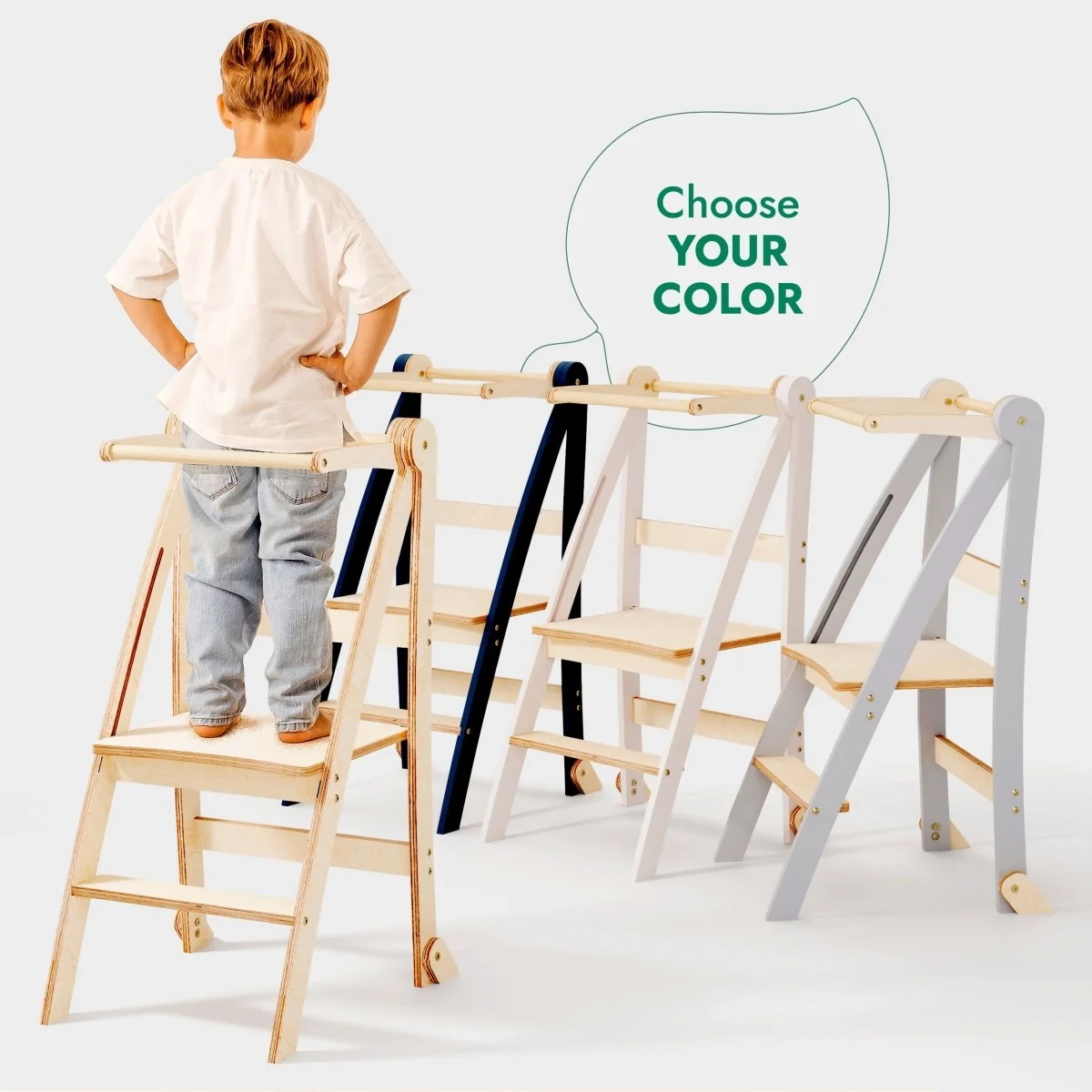 Toddler Tower: Foldable Step Stool for Toddlers - Beige - Image 8