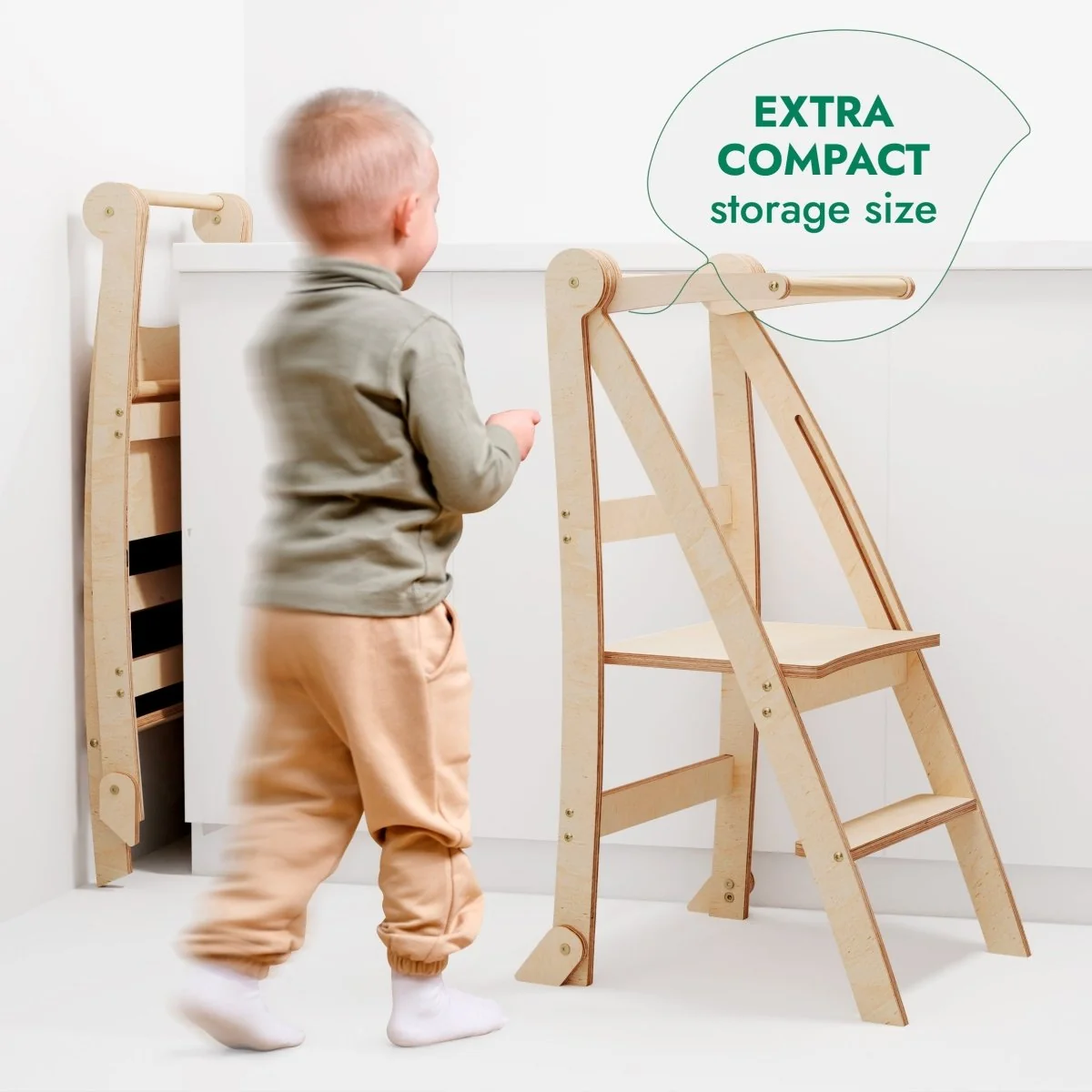 Toddler Tower: Foldable Step Stool for Toddlers - Beige - Image 9