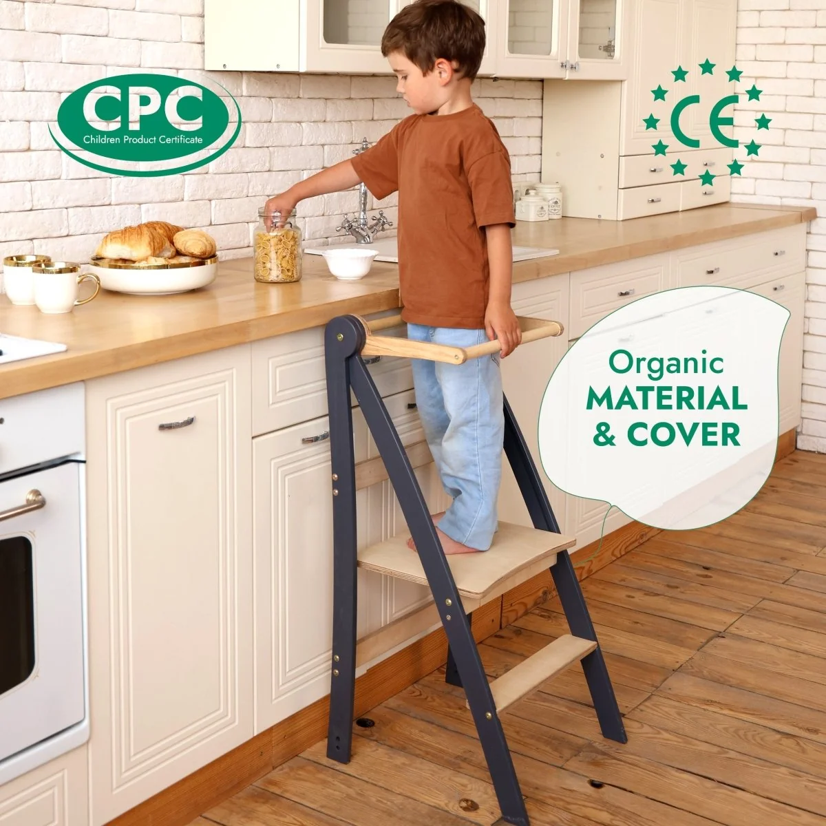 Toddler Tower: Foldable Step Stool for Toddlers - Gray - Image 4