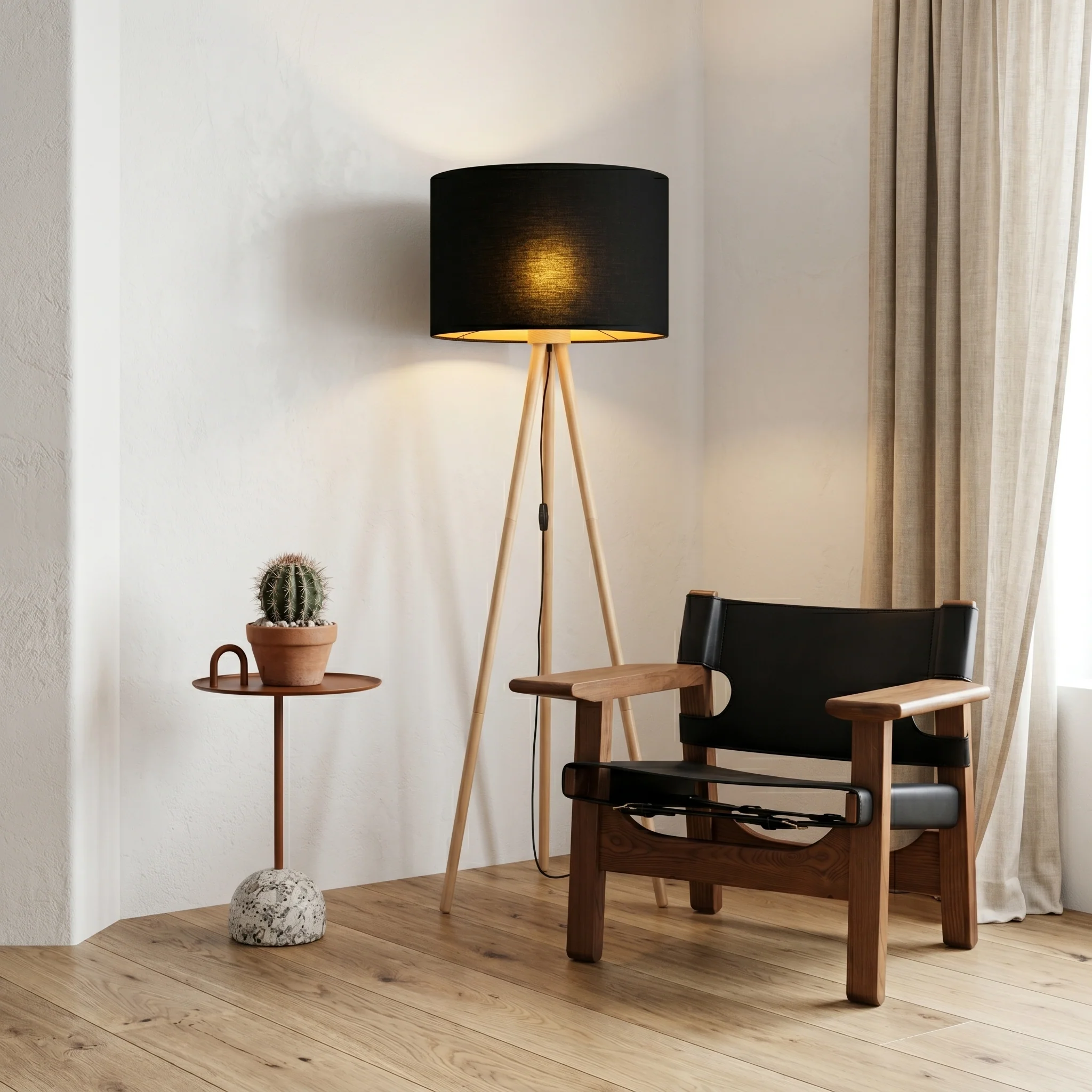 TOKYO Wood & Linen Floor Lamp for Living Room & Bedroom - Image 3