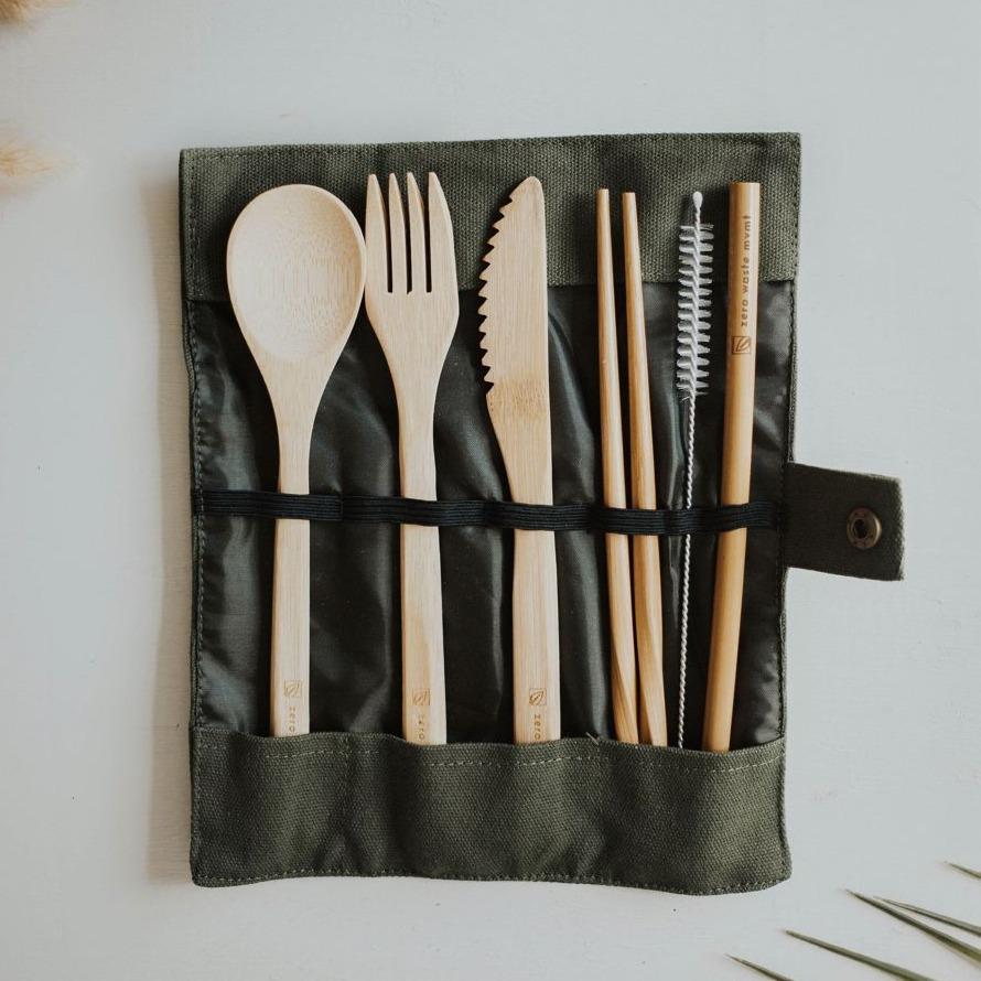 Travel Bamboo Utensil Set With Pouch - Image 5