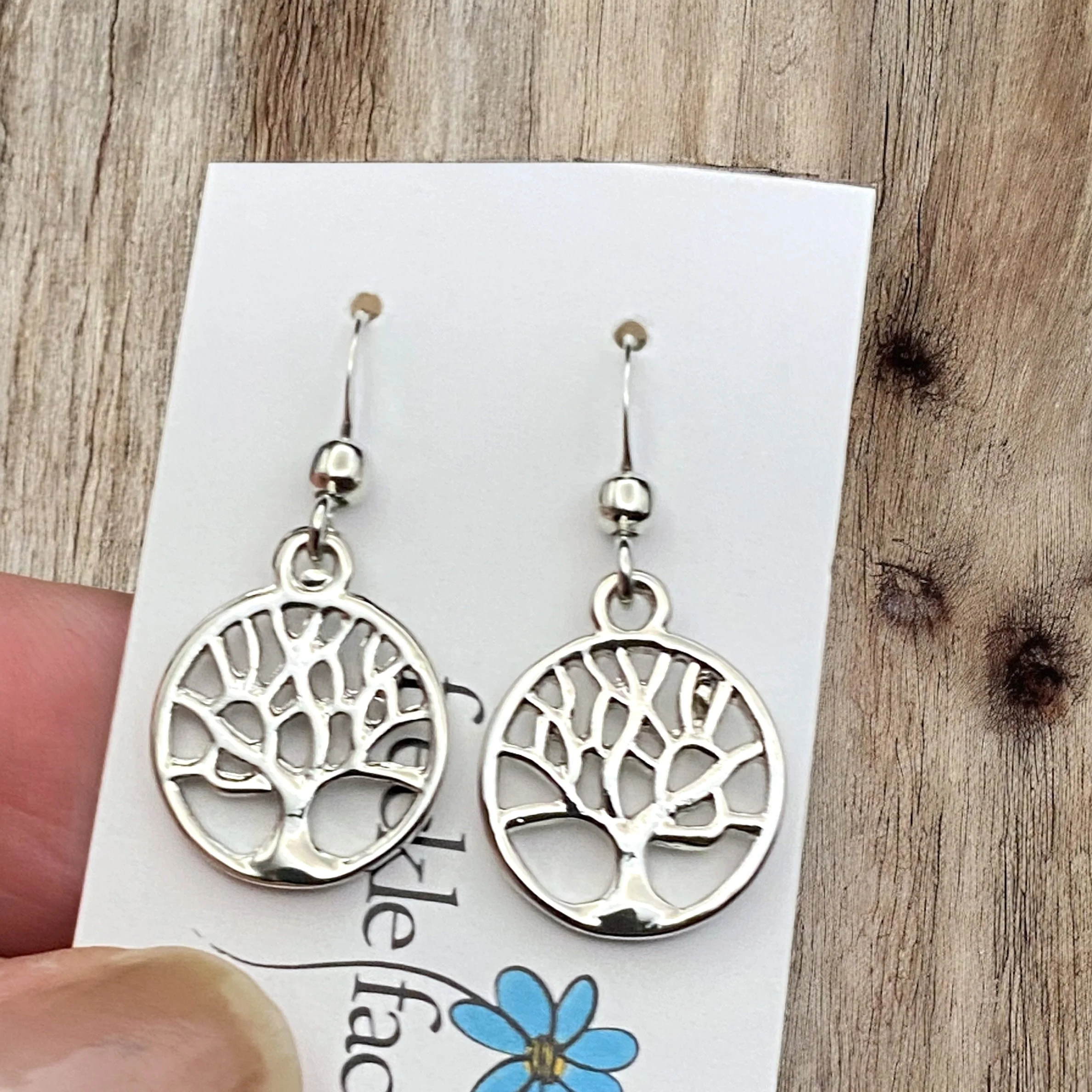Tree Silhouette Dangle Earrings – Matte & Polished Silver Options - Image 9