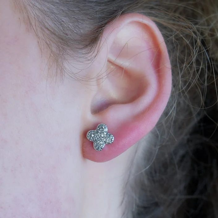 TREMBLANT White Gold (Silver Toned): Dazzling Pavé Zirconia (CZ) Stud Earrings – Elegant Sparkle AM or PM - Image 2