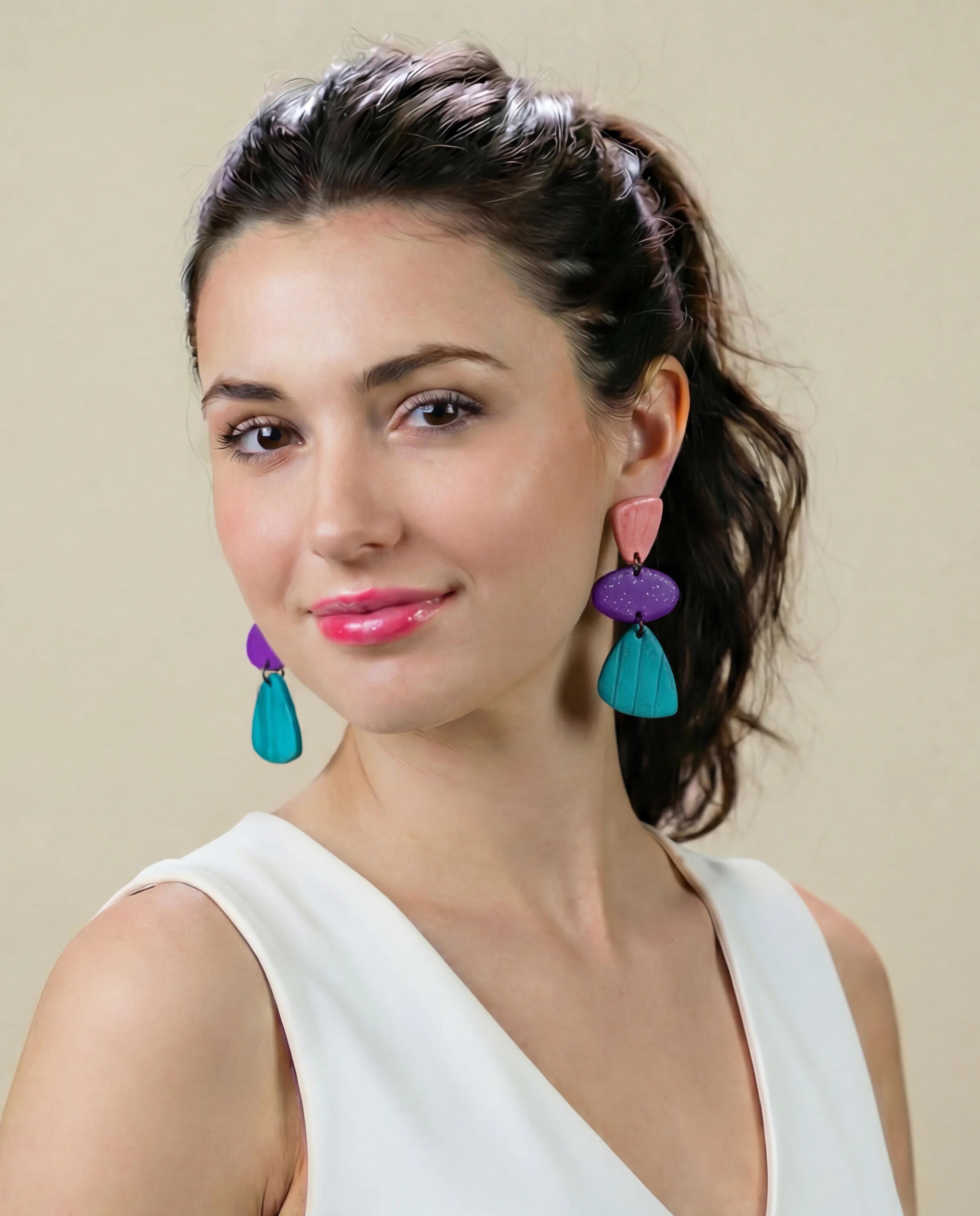 Tri Color Statement Earrings Post or Clip On- "Amy"