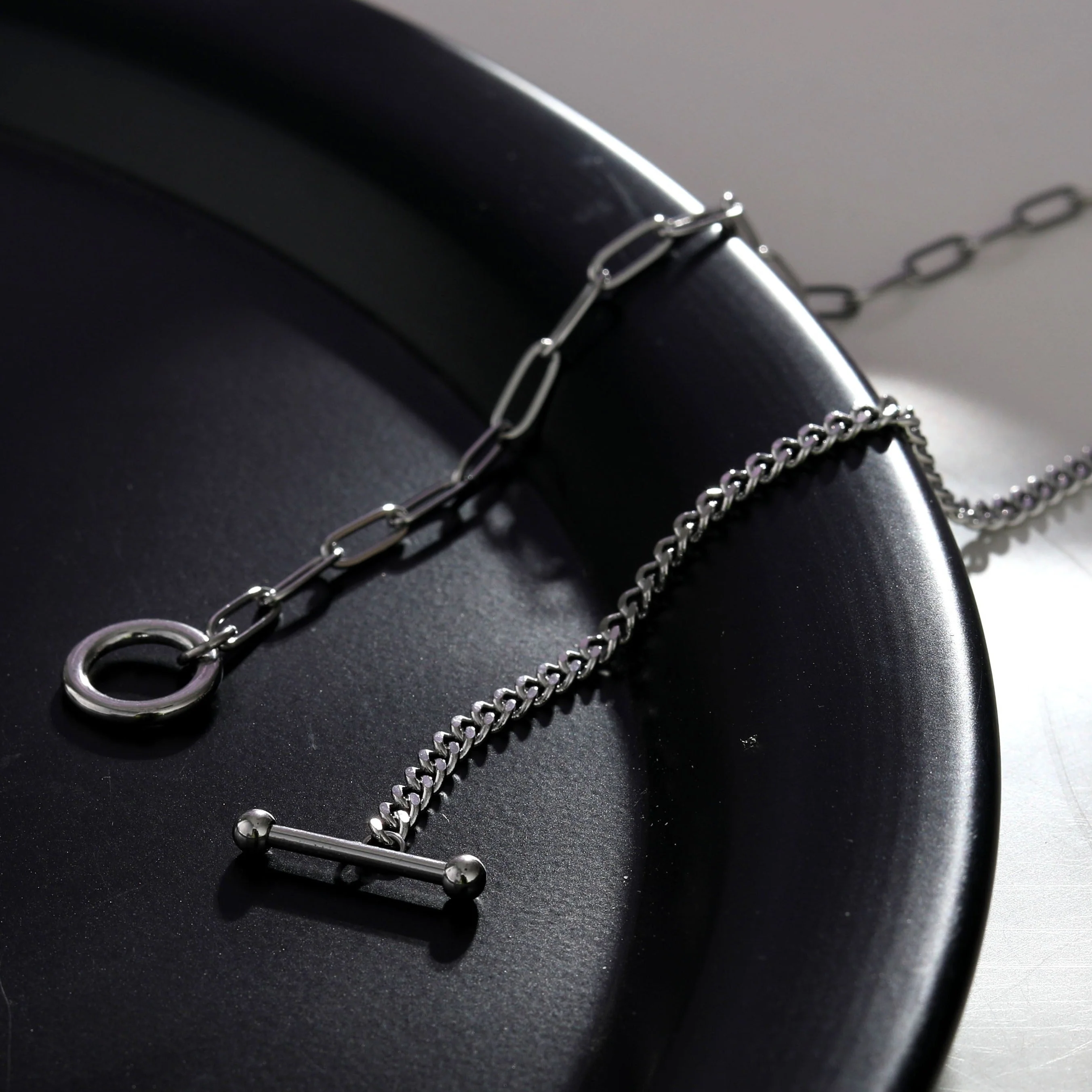TRIESTE Mix Chain T-Bar Silver Necklace - Image 3