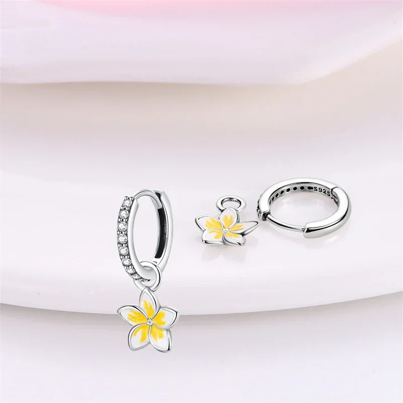 Tropical Paradise Plumeria Sterling Silver Hoop Earrings - Image 2