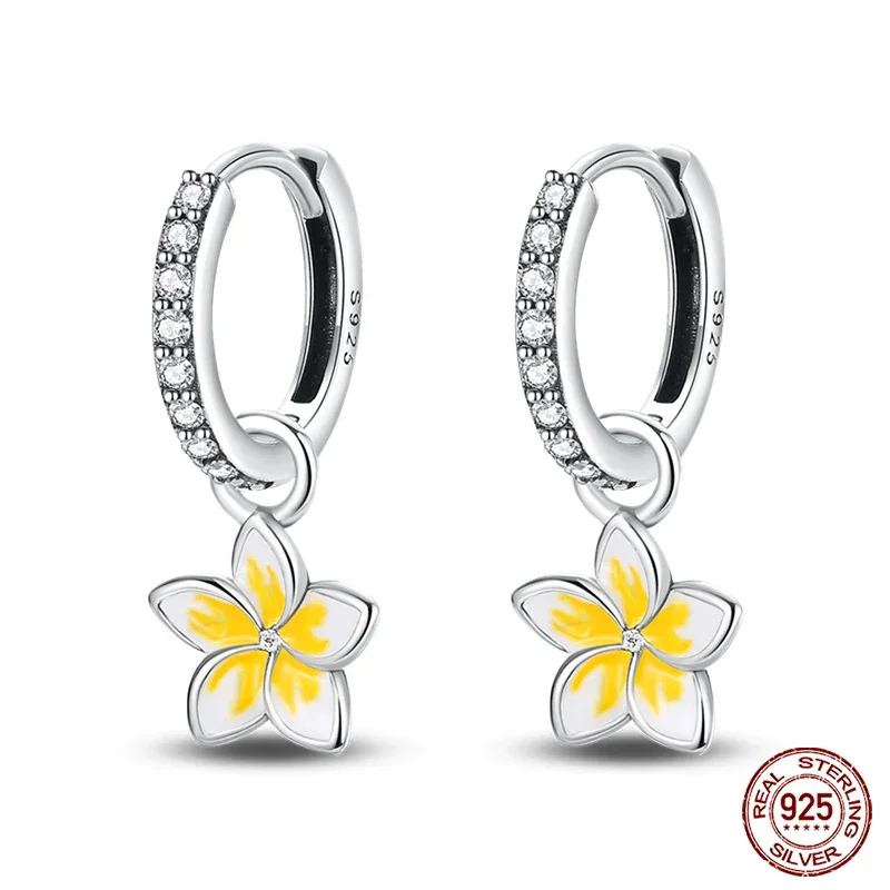 Tropical Paradise Plumeria Sterling Silver Hoop Earrings - Image 4