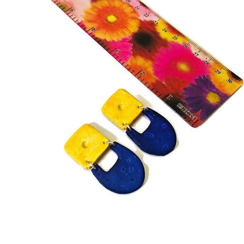 Two-Tone Geometric Statement Earrings, Post or Clip On – "Val" - Image 5