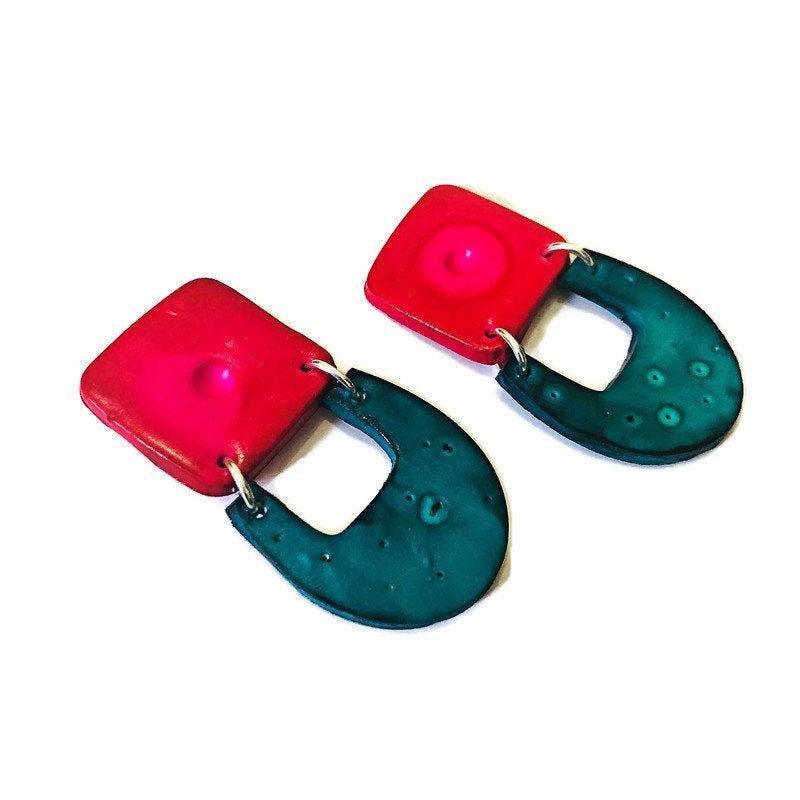 Two-Tone Geometric Statement Earrings, Post or Clip On – "Val" - Image 8