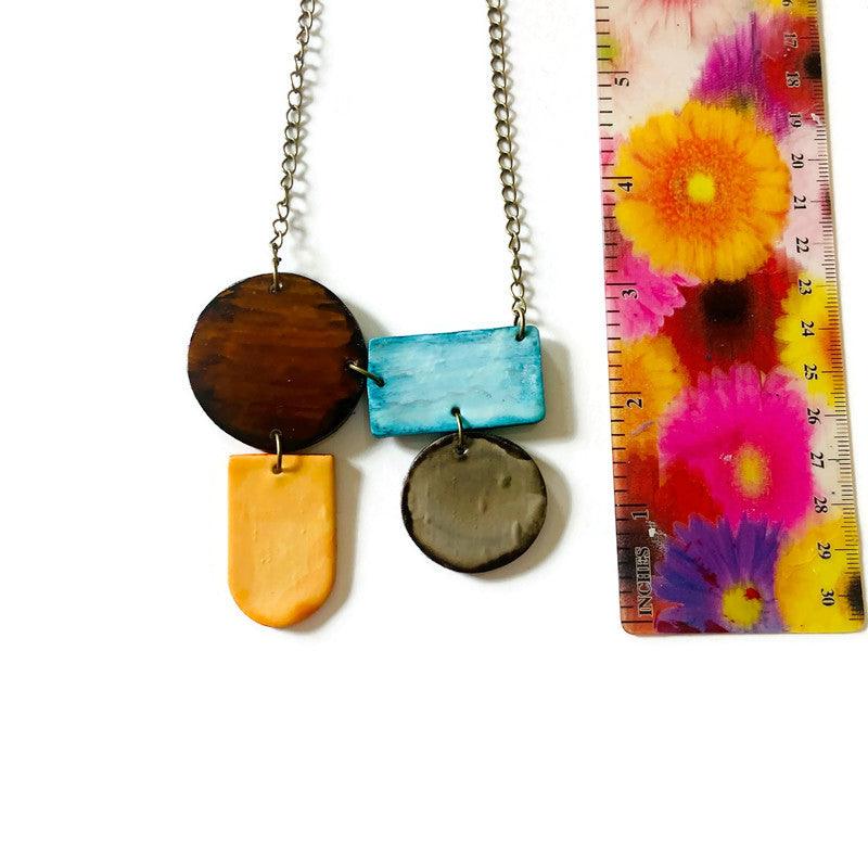 Unique Geometric Jewelry Set in Baby Blue, Peach, Brown & Grey - Image 3