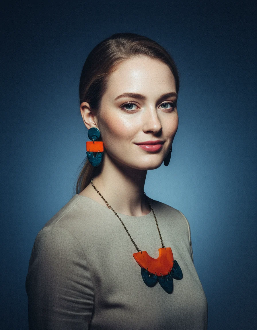 Unique Statement Necklace in Orange & Teal - Image 10