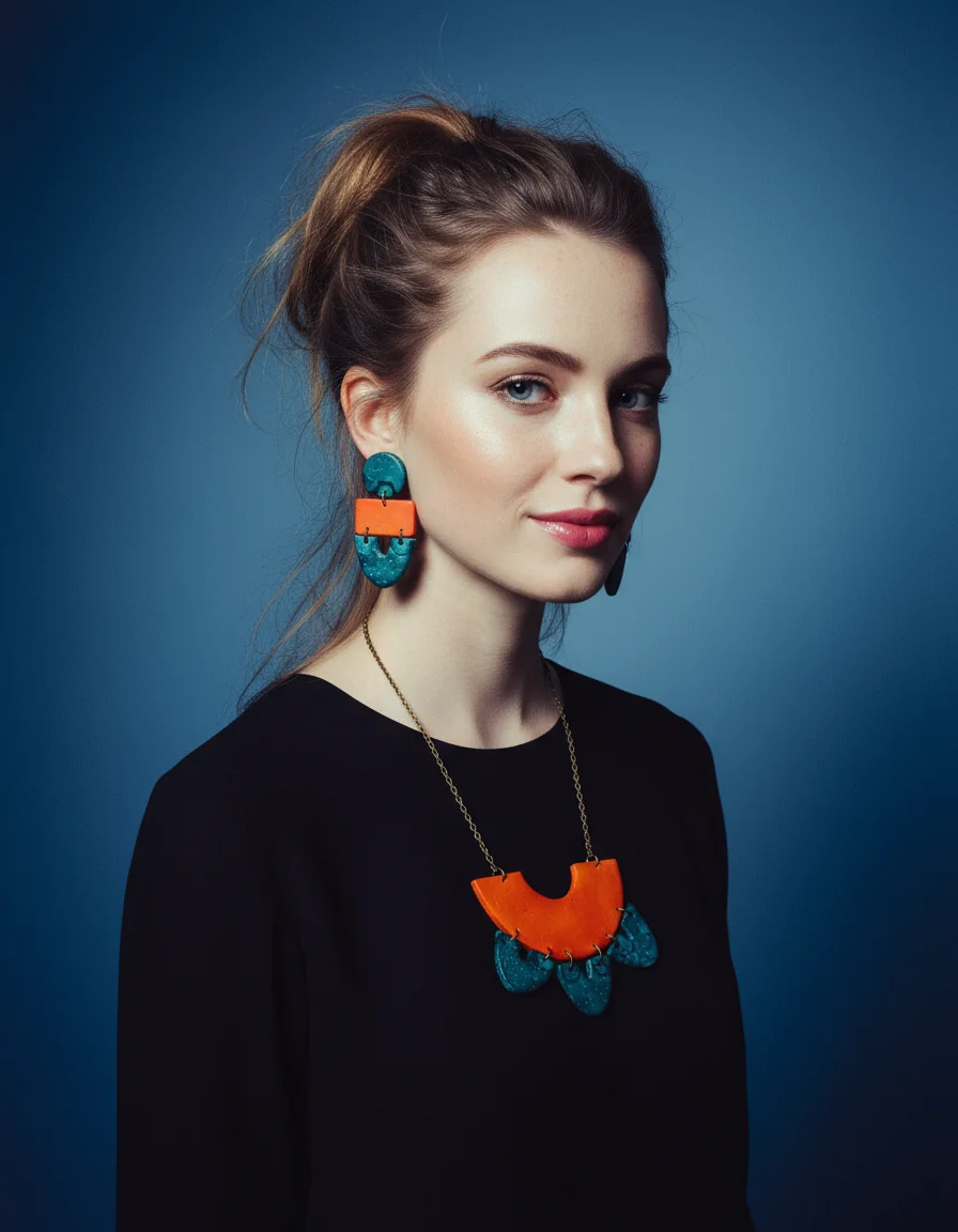 Unique Statement Necklace in Orange & Teal - Image 2