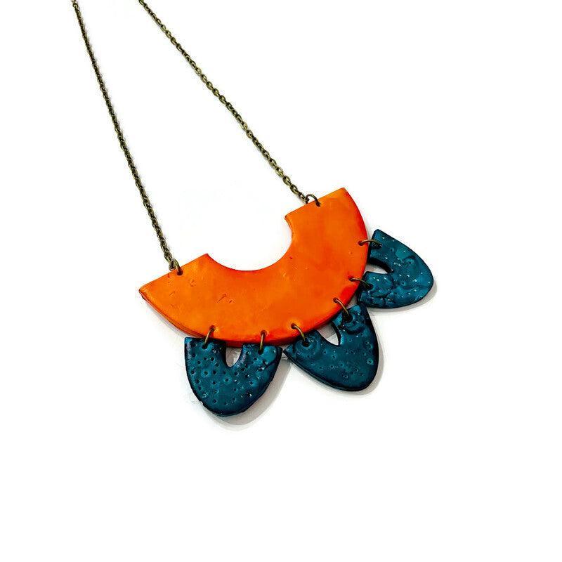 Unique Statement Necklace in Orange & Teal - Image 3