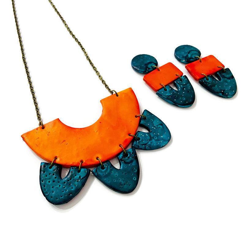 Unique Statement Necklace in Orange & Teal - Image 4