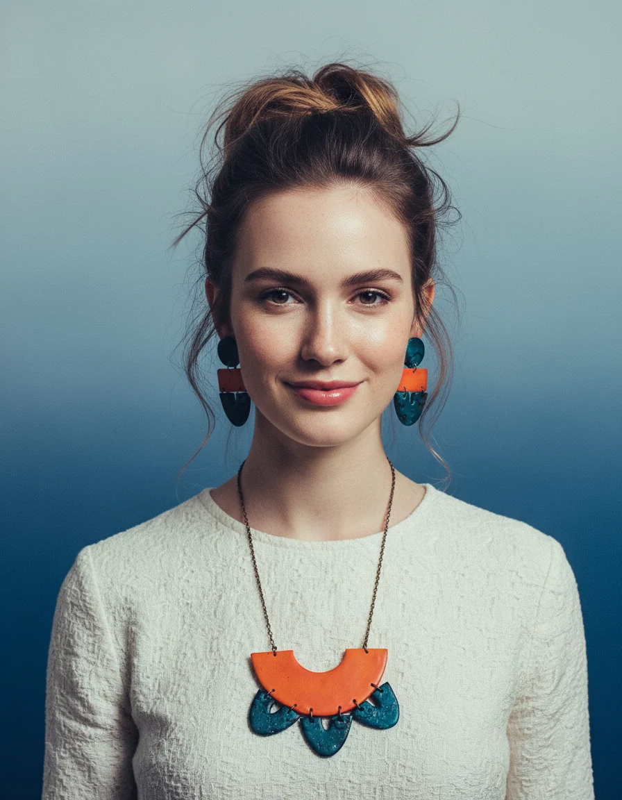 Unique Statement Necklace in Orange & Teal - Image 5