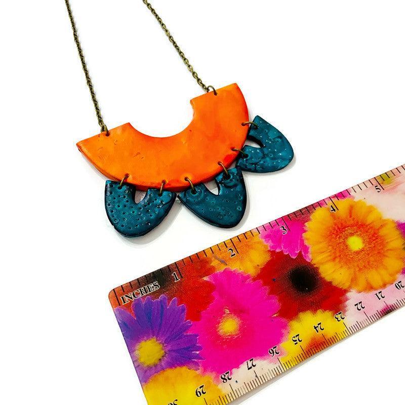 Unique Statement Necklace in Orange & Teal - Image 6