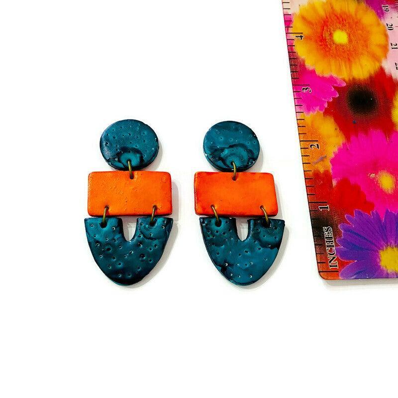 Unique Statement Necklace in Orange & Teal - Image 8