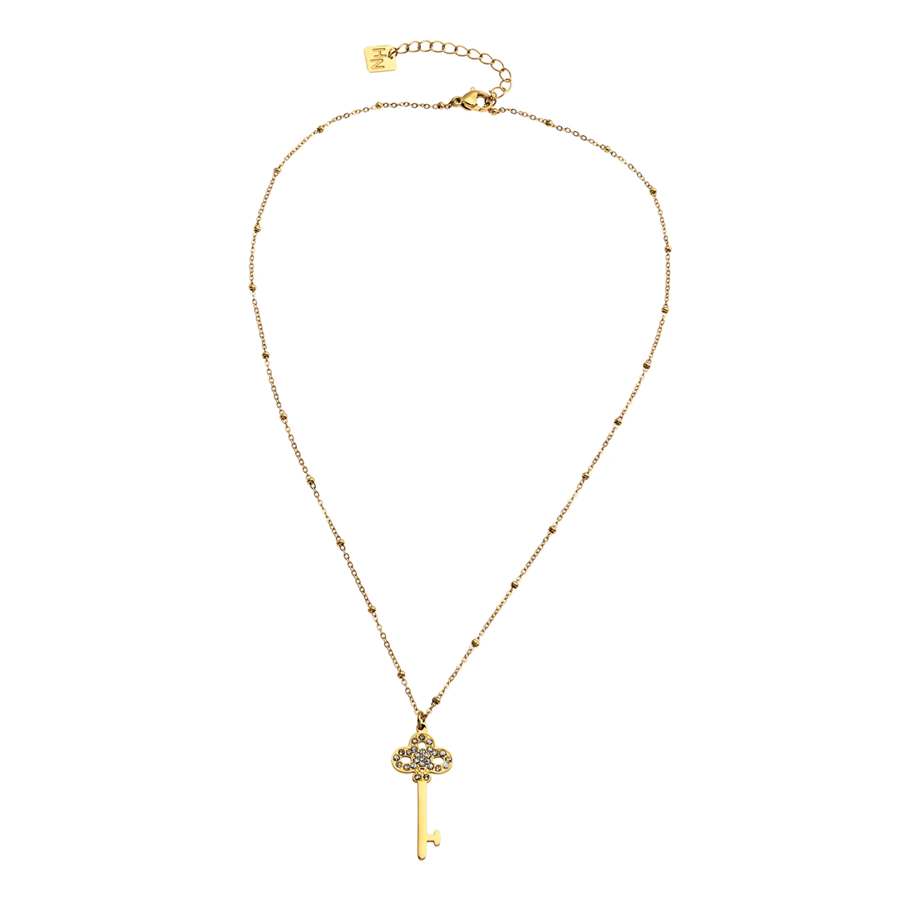 UNLOK Beaded Gold Chain with Zirconia Embellished Key Pendant - Image 13
