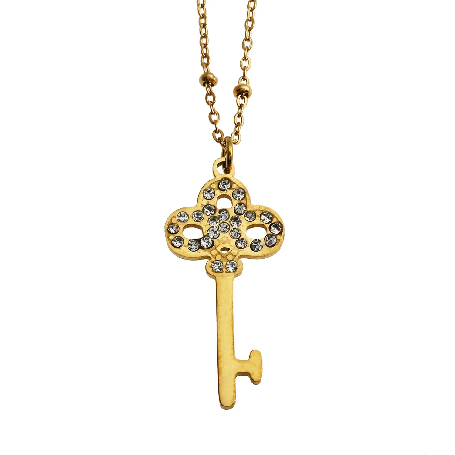 UNLOK Beaded Gold Chain with Zirconia Embellished Key Pendant - Image 5