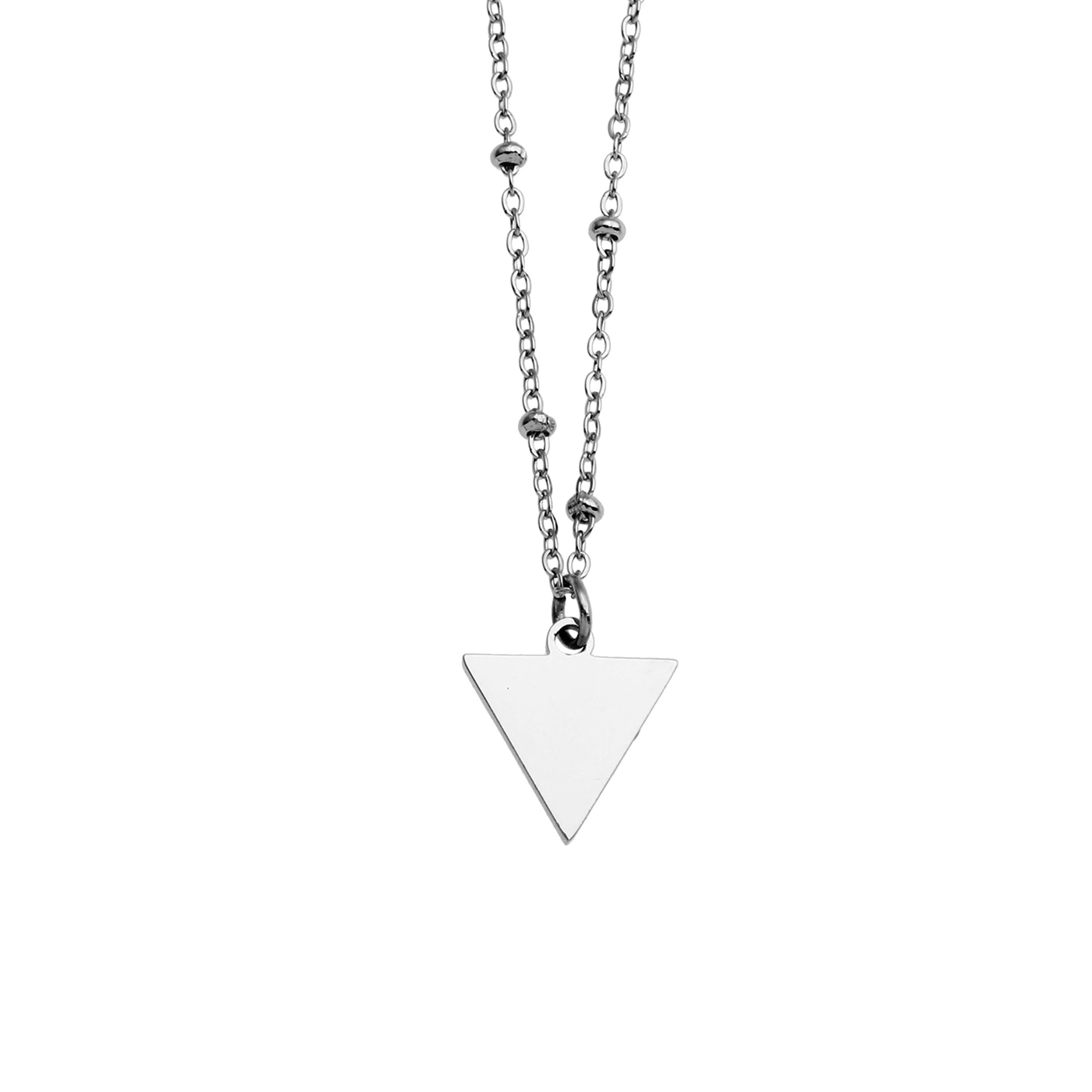 URIKA Beaded Chain Necklace with Zirconia Pavé Triangle Pendant in Silver - Image 9
