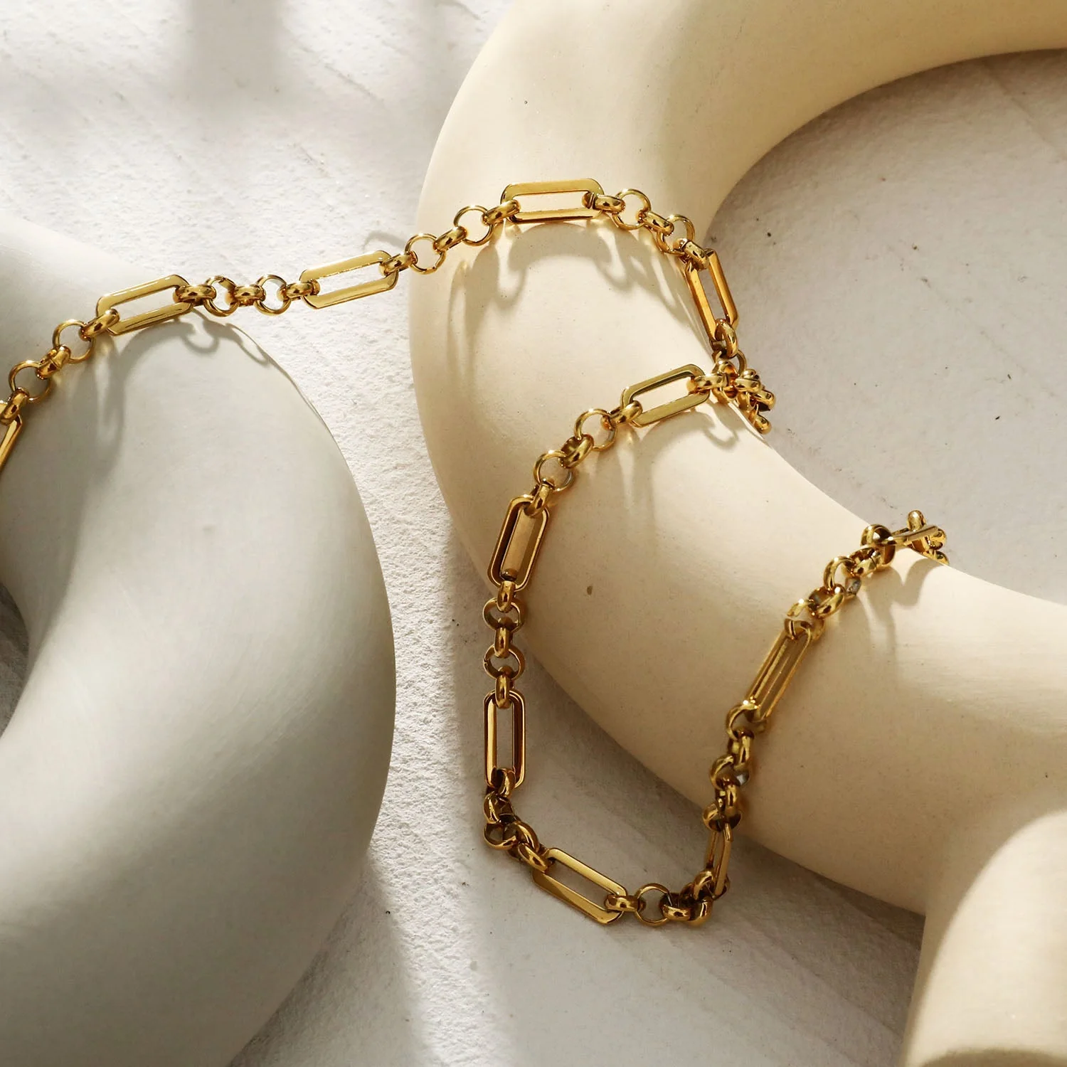 VALENCE Multi Shaped Links & Beads Subtle Statement Necklace - Image 6