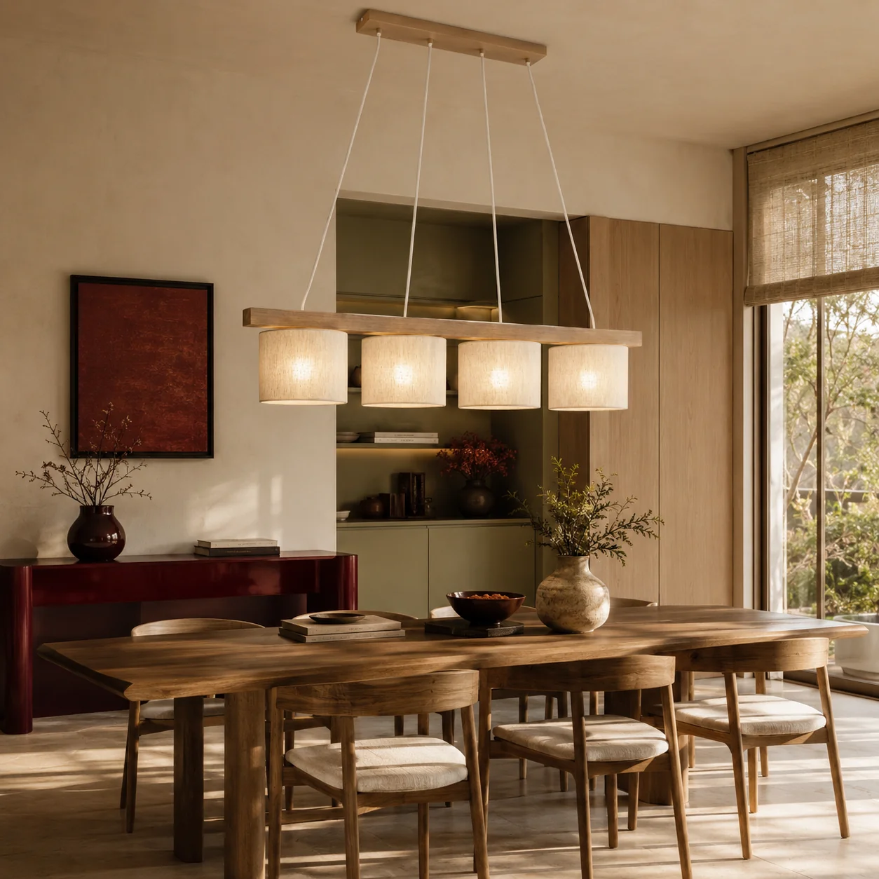 VARO Scandinavian Wood & Linen Pendant Light for Kitchen Island & Dining Table - Image 12