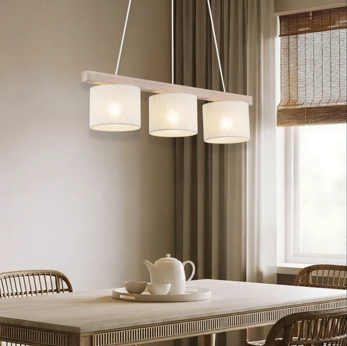 VARO Scandinavian Wood & Linen Pendant Light for Kitchen Island & Dining Table - Image 4