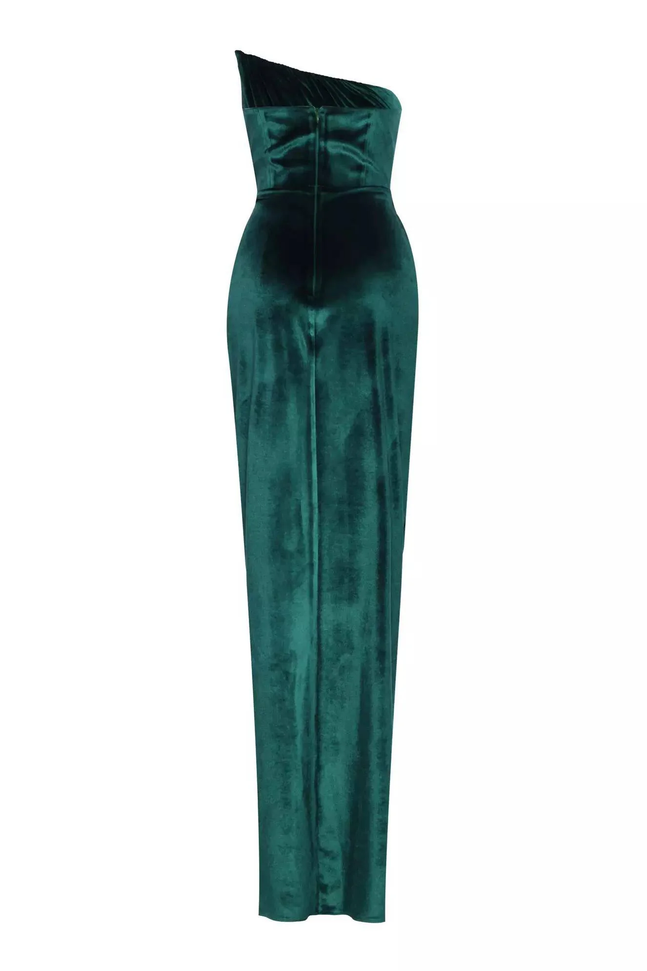 Velvet Strapless Wrap Maxi Dress with slit - Green - Image 3