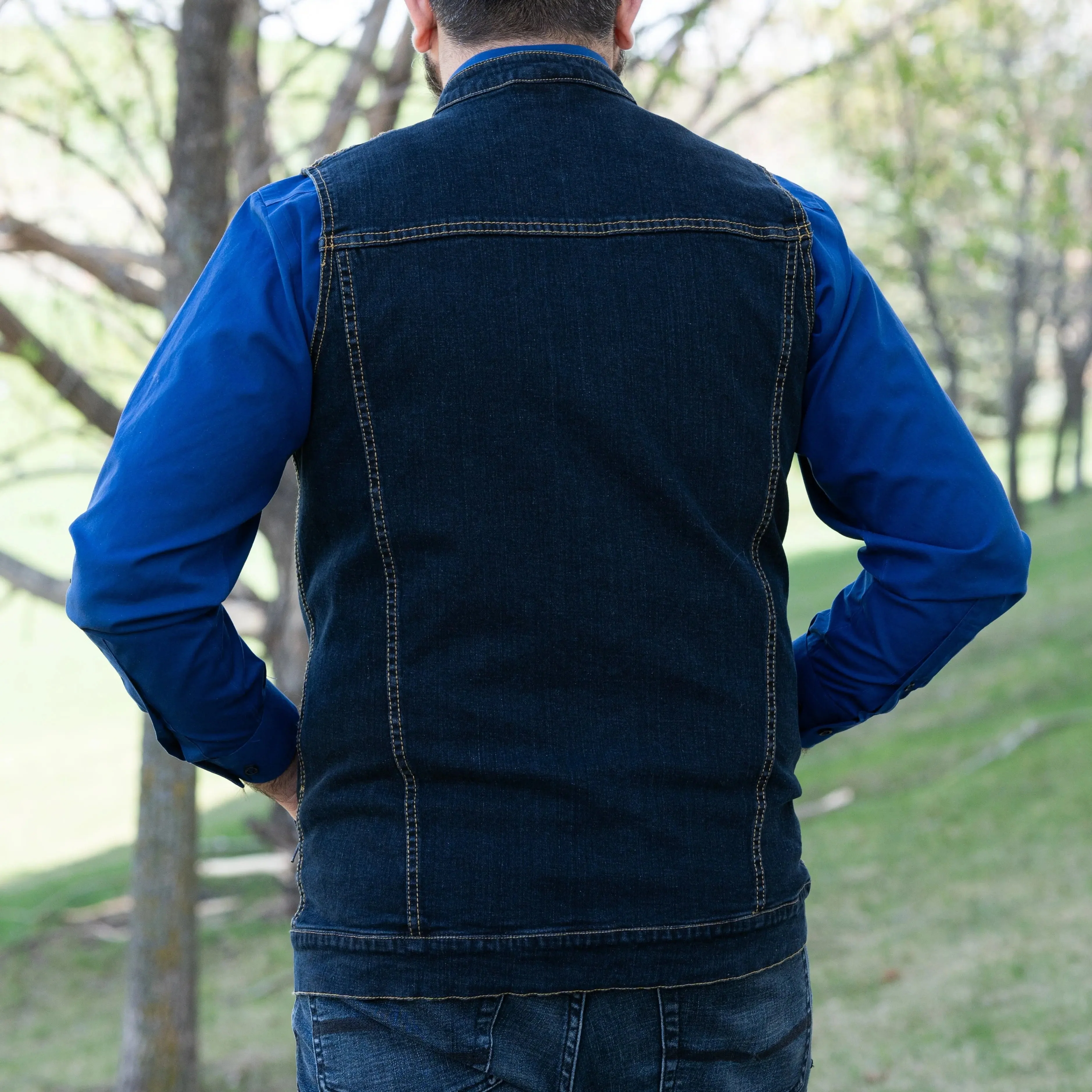 Versatile Denim Vest with Hoodie - Image 9