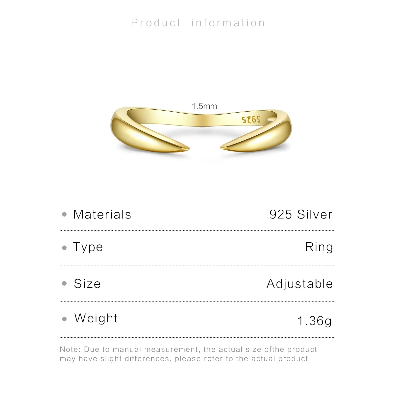 925 Sterling Silver Gold Talon Open Ring - Image 7