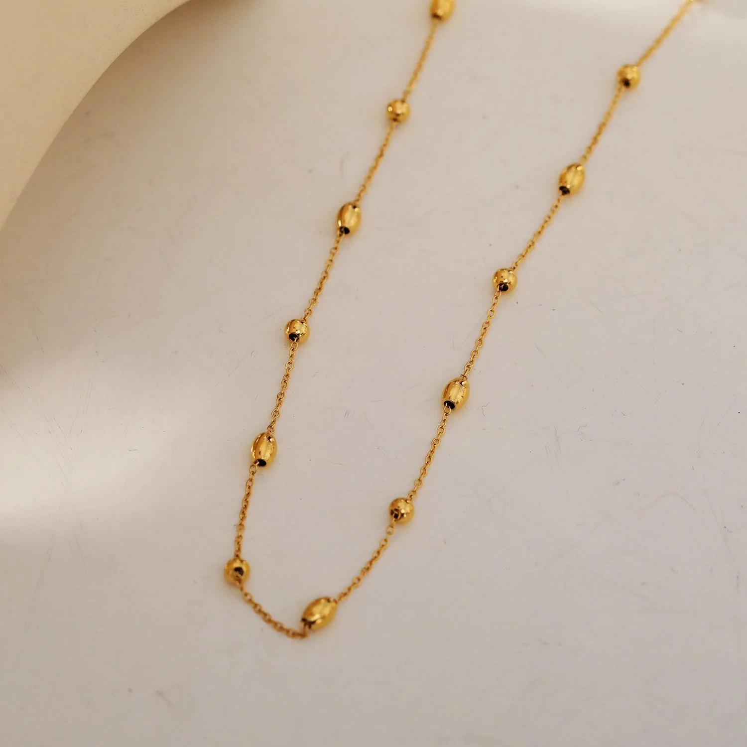 VIGO: Effortless & Essential Oval & Ball Beaded Gold Chain Necklace - Image 3