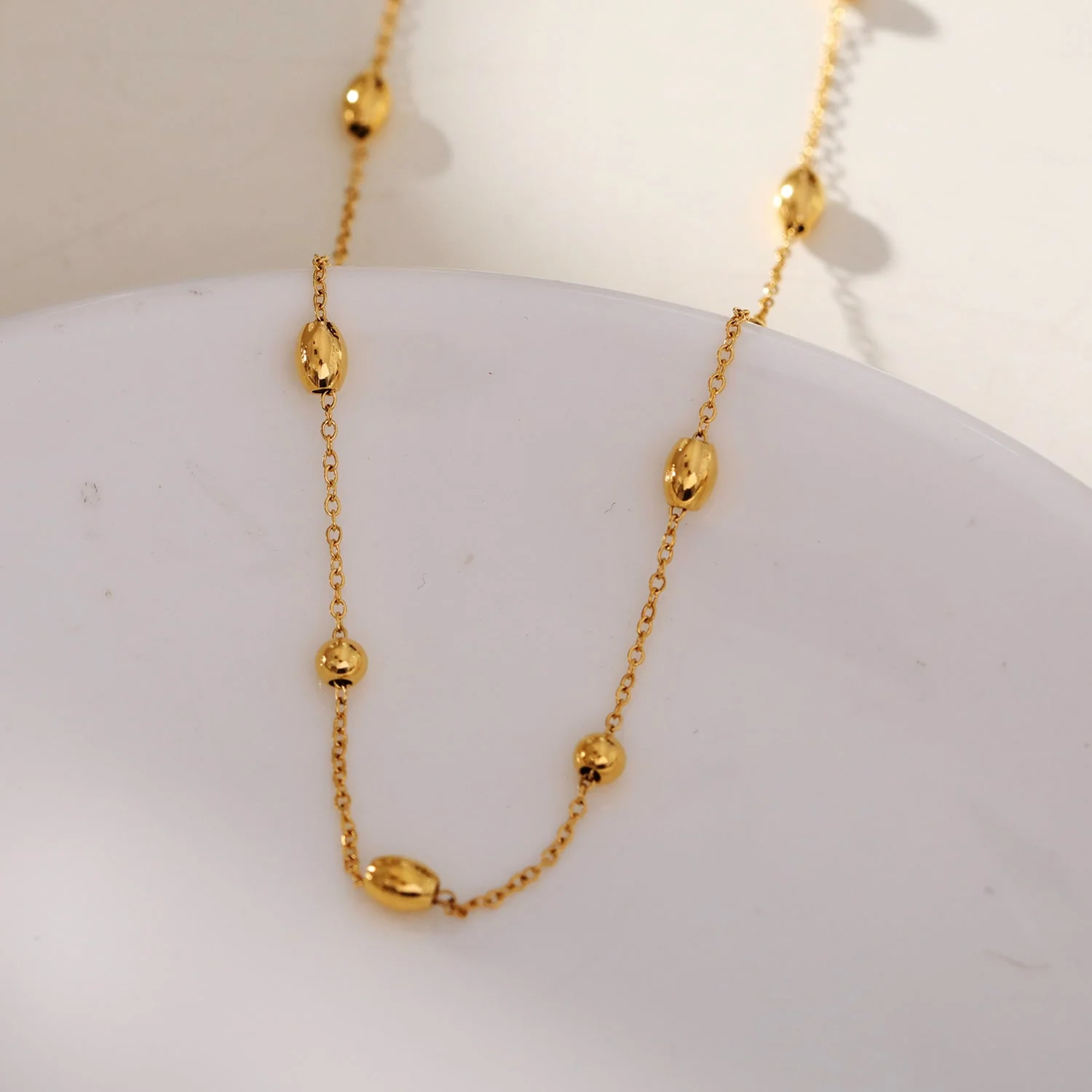 VIGO: Effortless & Essential Oval & Ball Beaded Gold Chain Necklace - Image 6