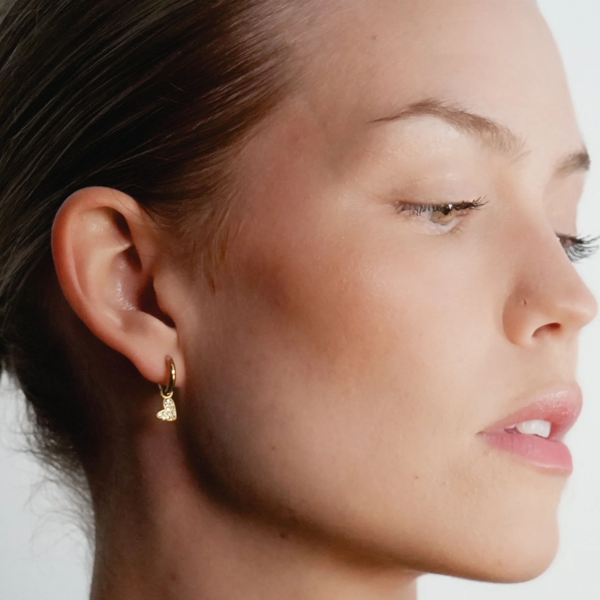 VIRTUOUS Gold: Mini Hoops with Zirconia Embedded Heart Charm - Image 6