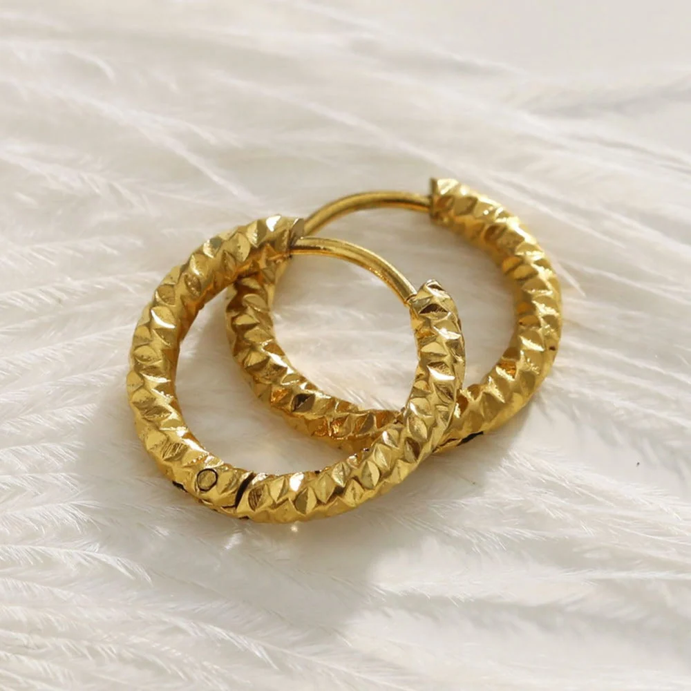 VISCONTA Gold: Chiselled Finish - Textured Surface Mini Hoop Earrings - Image 3