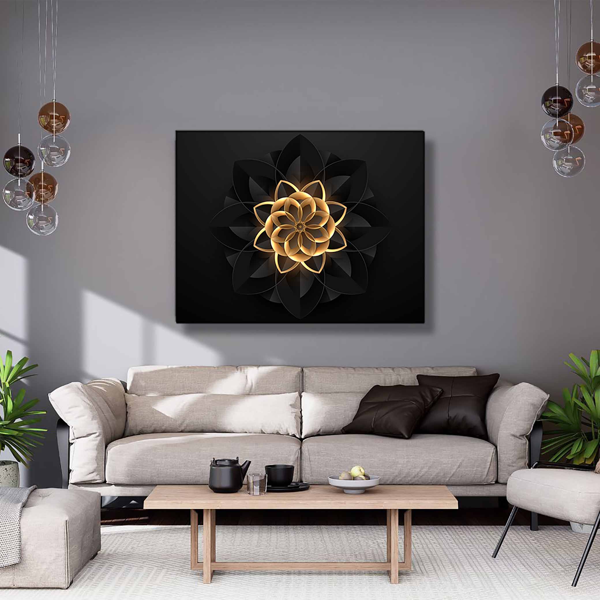 Wall Art Abstract Flower in Black and Gold- Fine and Modern wall art - Gold varnish - Image 3