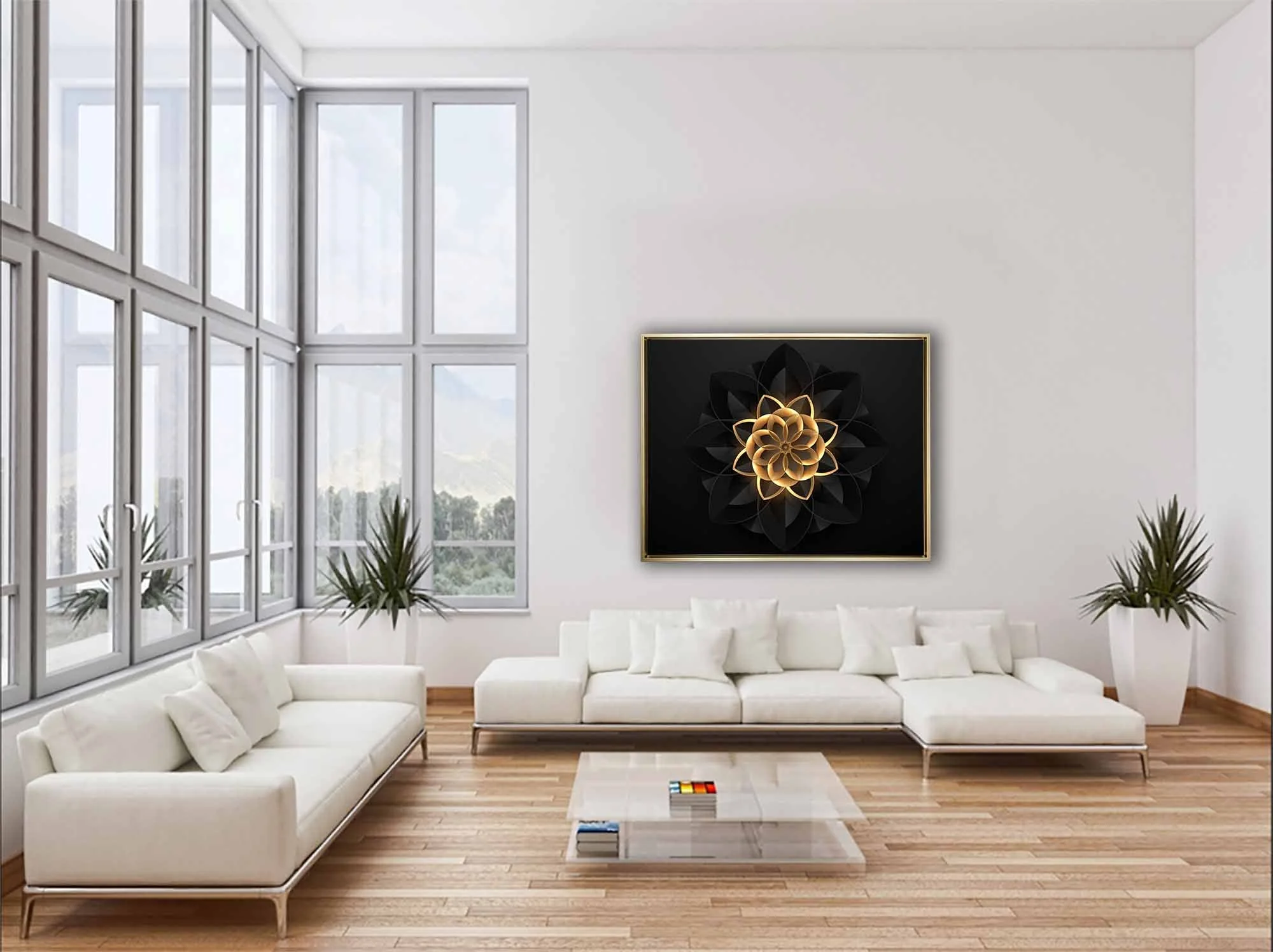 Wall Art Abstract Flower in Black and Gold- Fine and Modern wall art - Gold varnish - Image 5