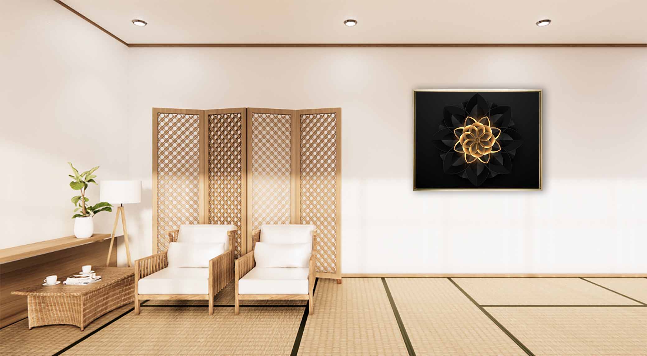Wall Art Abstract Flower in Black and Gold- Fine and Modern wall art - Gold varnish - Image 6
