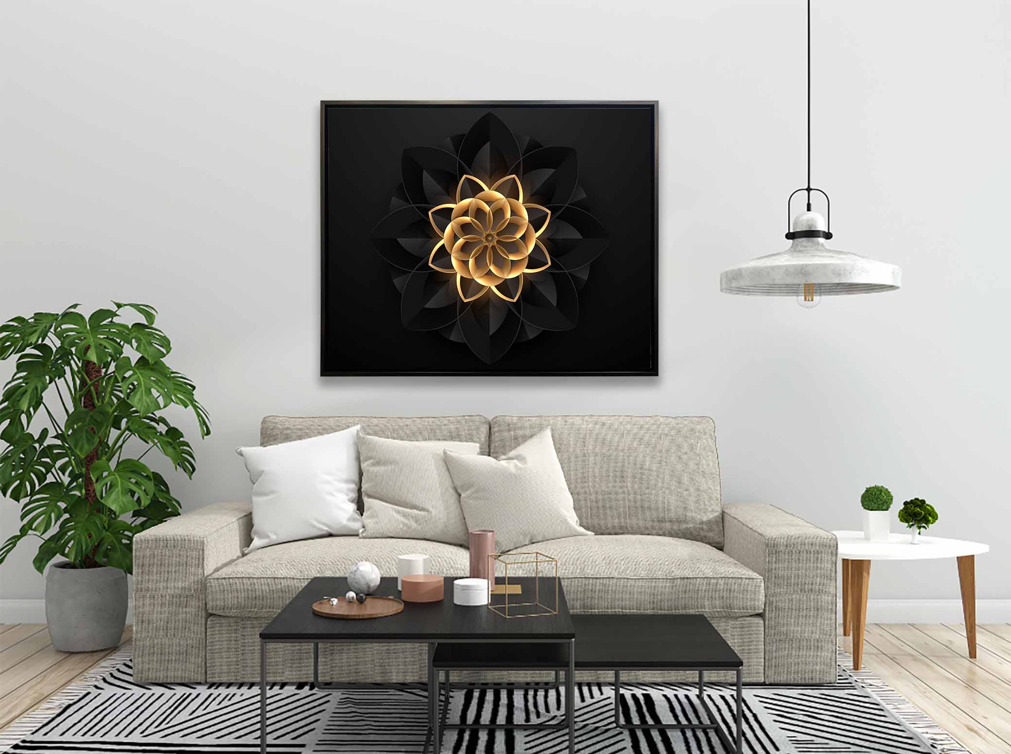 Wall Art Abstract Flower in Black and Gold- Fine and Modern wall art - Gold varnish - Image 9