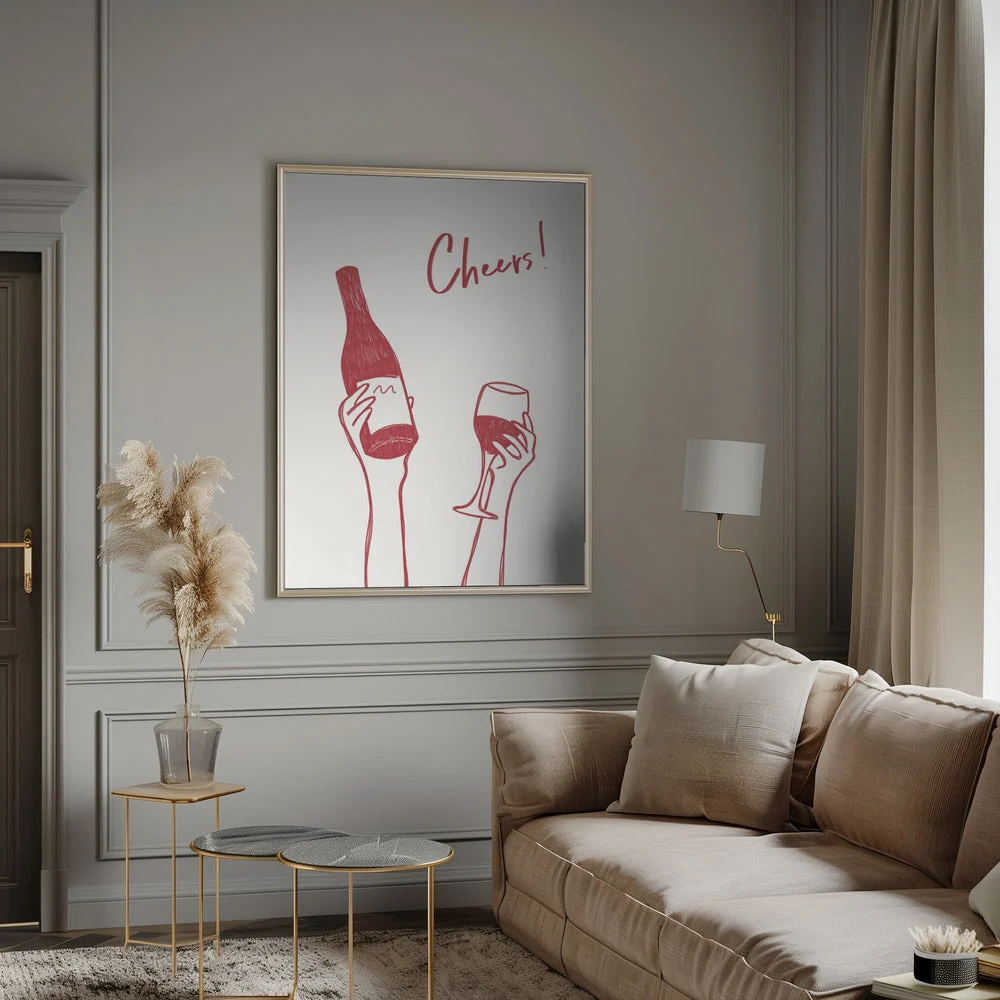 Wall art Cheers wine illustration &amp; text (black &amp; white) - Image 12