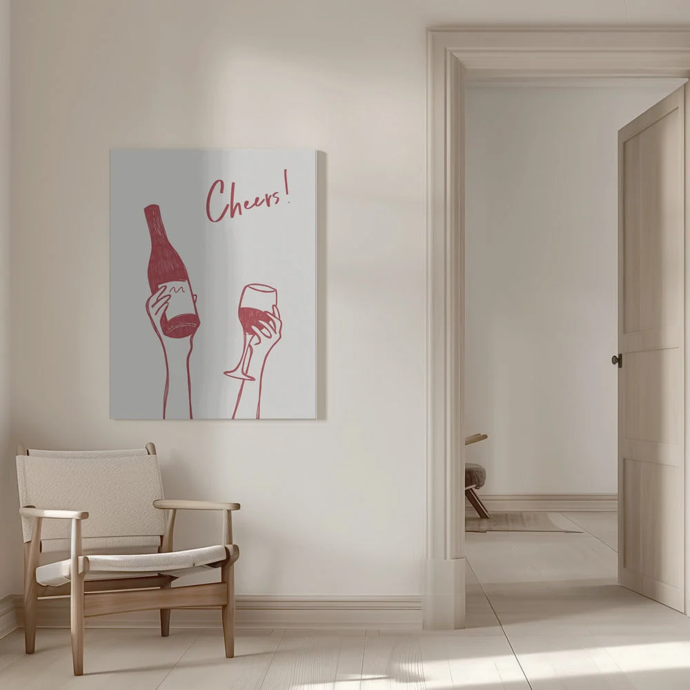Wall art Cheers wine illustration &amp; text (black &amp; white) - Image 9