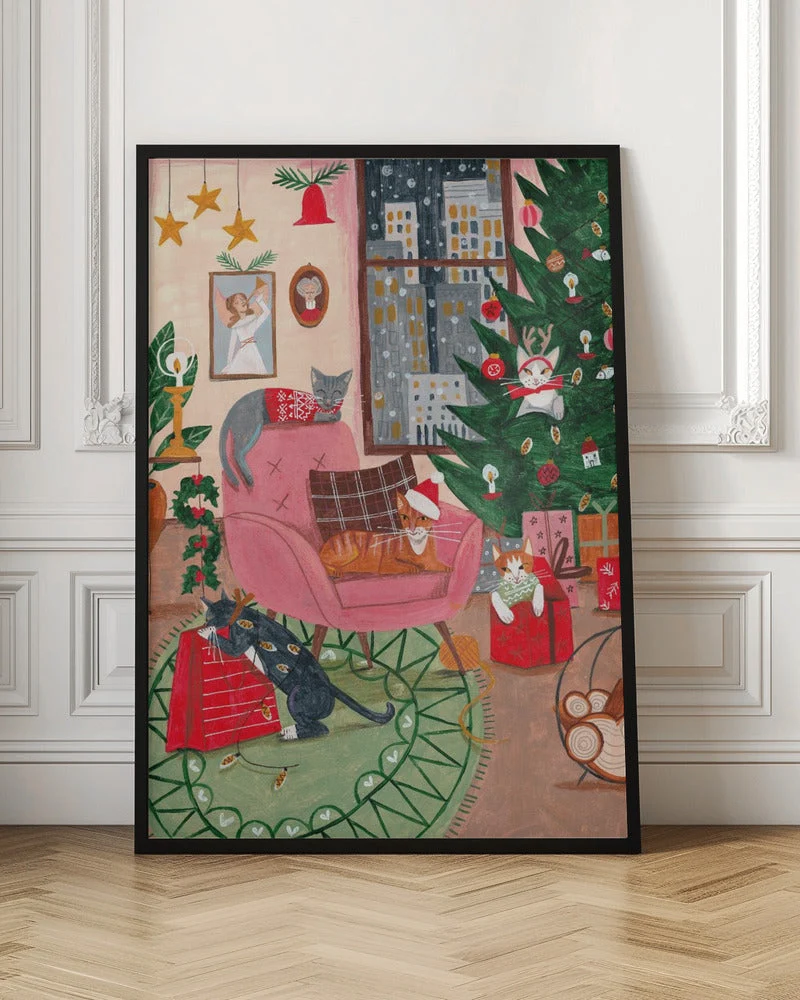 Wall art Christmas Cats in NY Canvas Print - Image 4