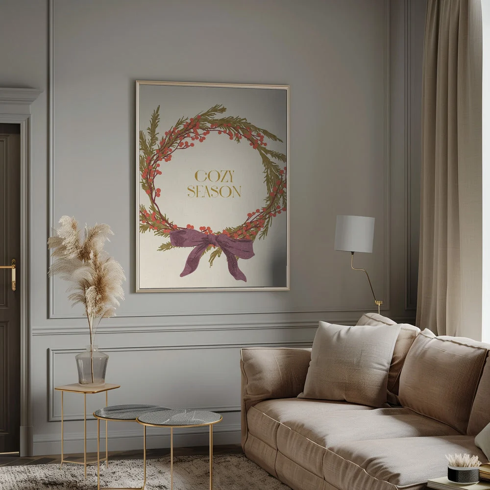 Wall art Cozy Season. Christmas wreath with bow Canvas Print - Image 12
