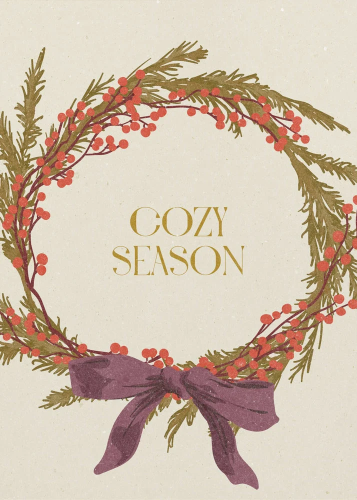Wall art Cozy Season. Christmas wreath with bow Canvas Print - Image 3