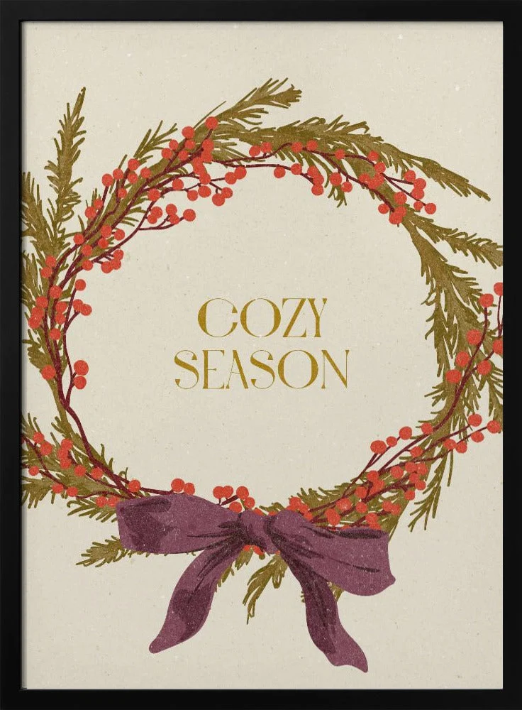 Wall art Cozy Season. Christmas wreath with bow Canvas Print - Image 4
