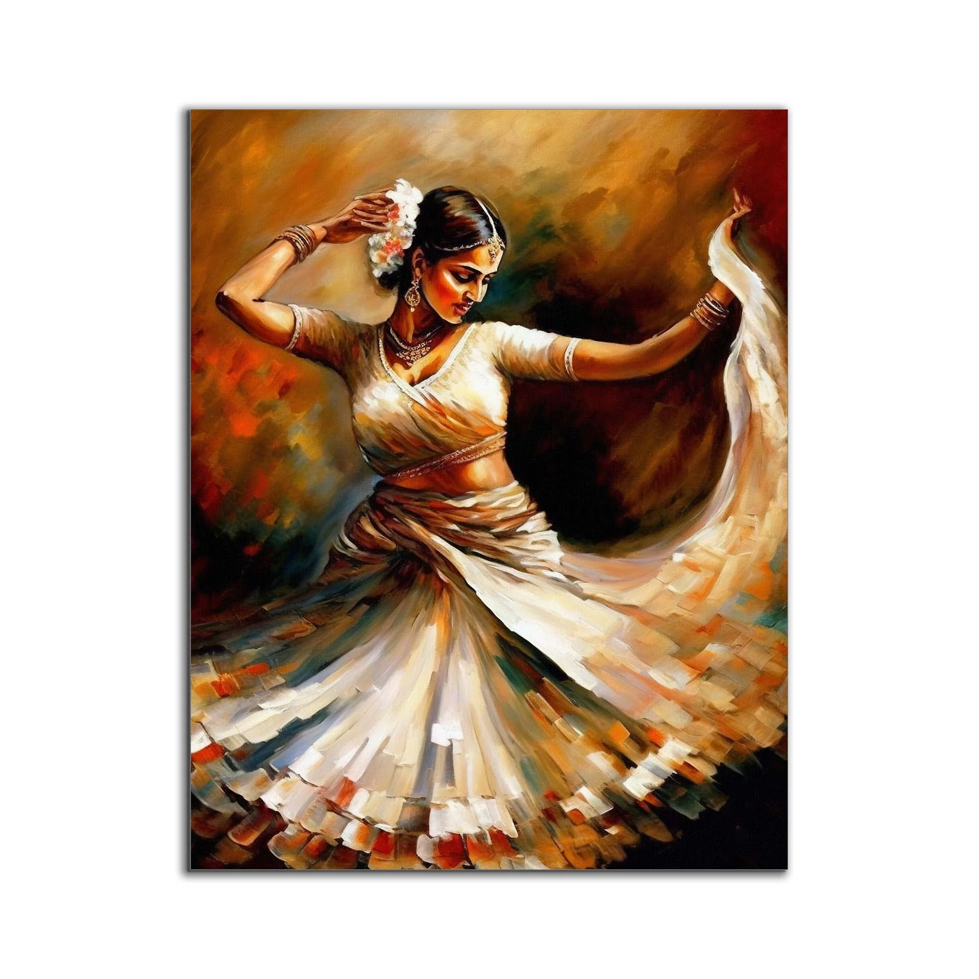 Wall Art- Dance in orange -Fine Art - Gold varnish- Canvas Print - Image 2