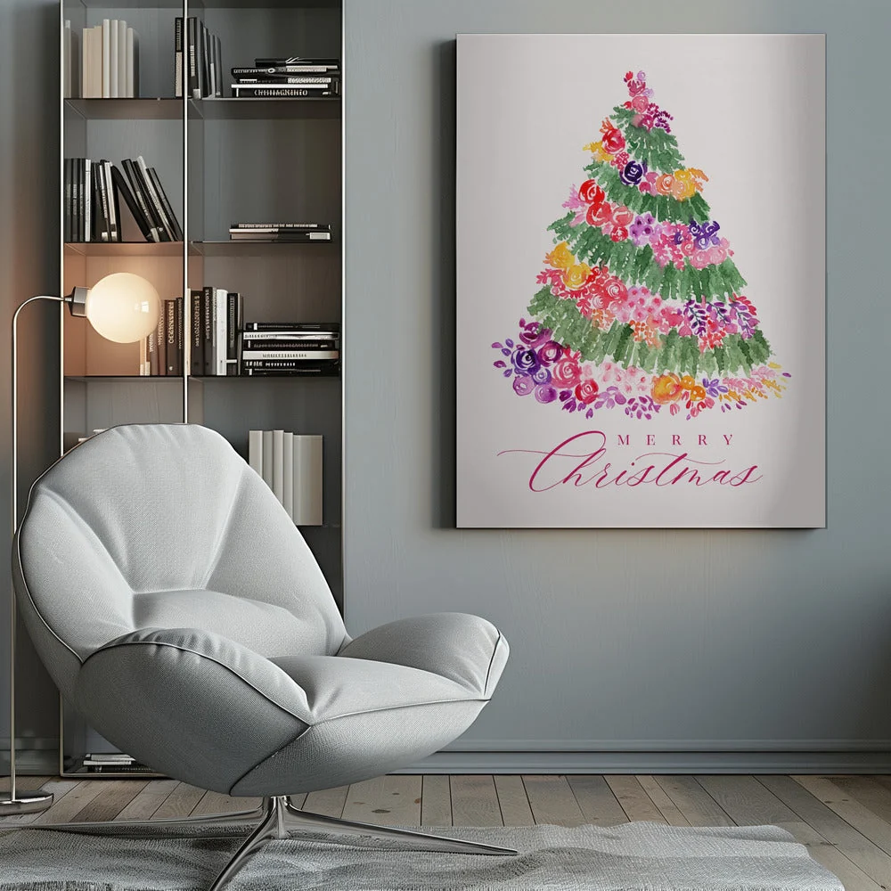 Wall art Floral Christmas tree in pink Canvas Print - Image 10