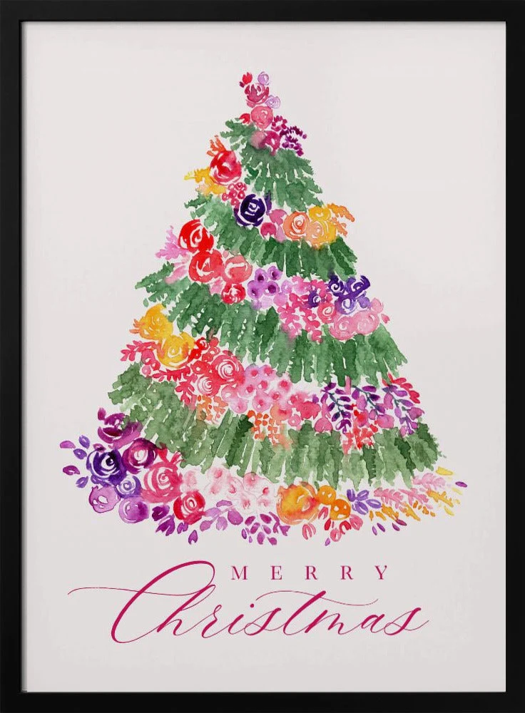 Wall art Floral Christmas tree in pink Canvas Print - Image 3