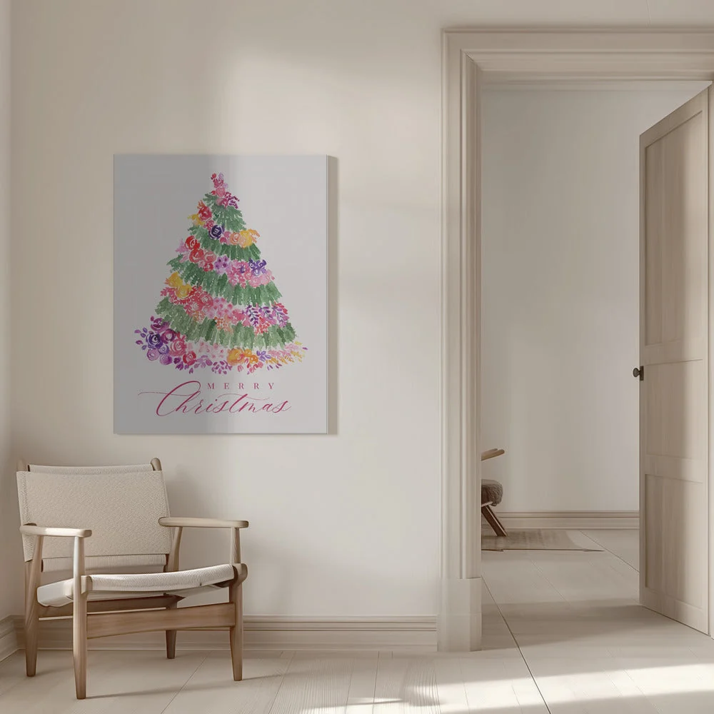 Wall art Floral Christmas tree in pink Canvas Print - Image 9